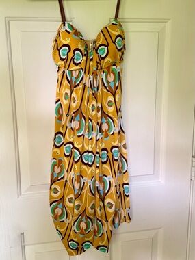 S-Twelve Yellow Printed Midi Dress with Turquoise & Brown Accents